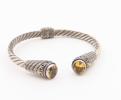 925 Sterling Silver & 18K GOLD  Vintage Citrine Twist Cuff Bracelet  BT8618