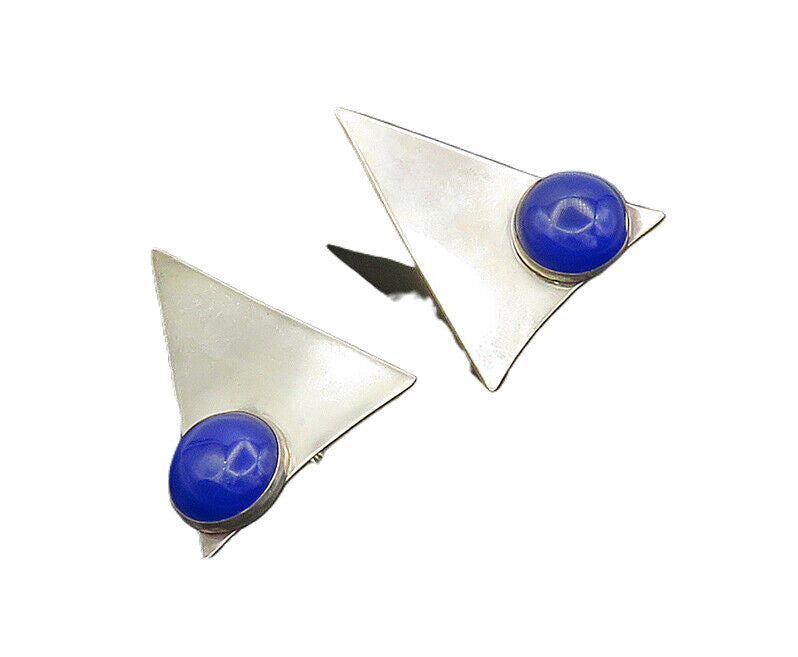 TULLA BOOTH 925 Silver  Vintage Lapis Lazuli Non Pierce Drop Earrings  EG10034