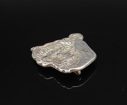 925 Sterling Silver  Vintage Modernist Carved Santa Claus Head Pendant PT21881
