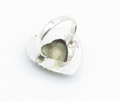 925 Sterling Silver  Love Heart Shaped Jasper Cocktail Ring Sz 10  RG8425