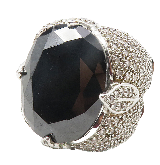 925 Sterling Silver  Large Black Hematite & Topaz Cocktail Ring Sz 9  RG11833