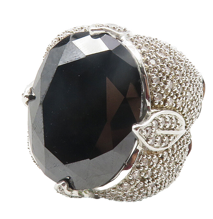 925 Sterling Silver  Large Black Hematite & Topaz Cocktail Ring Sz 9  RG11833
