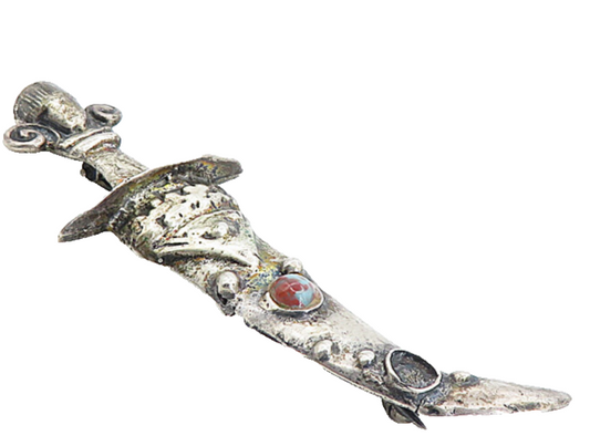 BROOKCRAFT 925 Silver  Vintage Jasper Dagger & Sheath Motif Brooch Pin  BP3058