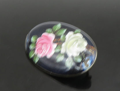 HB GERMANY 925 Silver  Vintage Rose Flower Enamel Art Brooch Pin  BP9234