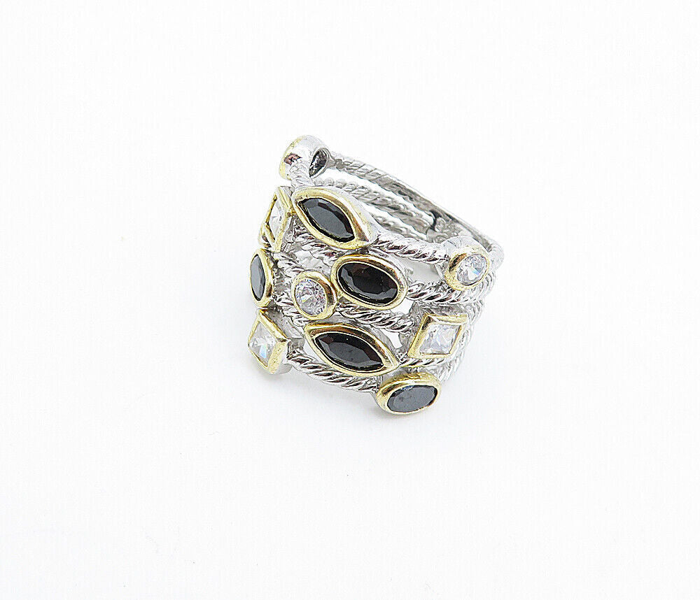 925 Sterling Silver Black Hematite & Cubic Zirconia Band Ring Sz 6 RG4349