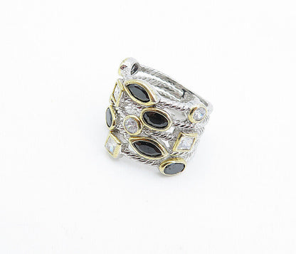 925 Sterling Silver Black Hematite & Cubic Zirconia Band Ring Sz 6 RG4349