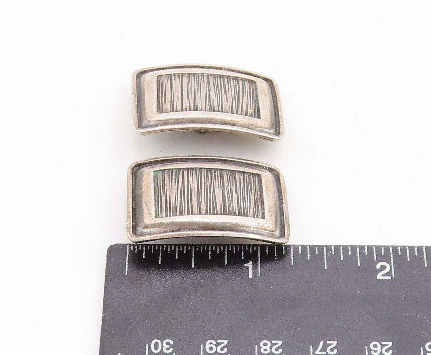 925 Sterling Silver Vintage Earrings Dark Tone Brutalist Etched Framed  EG13309