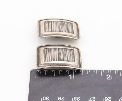 925 Sterling Silver Vintage Earrings Dark Tone Brutalist Etched Framed  EG13309