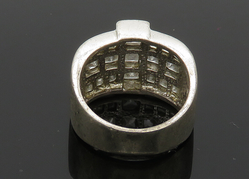 925 Sterling Silver  Vintage Cubic Zirconia Cross Band Ring Sz 8.5  RG20152