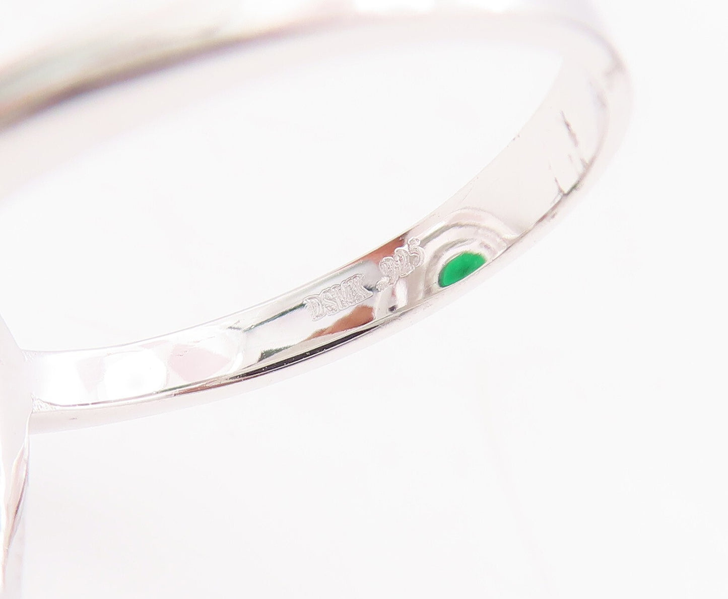 925 Sterling Silver Vintage Ring Drop Cut Green Halo White CZ  Sz 7  RG29882