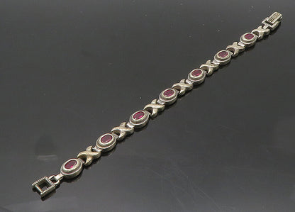 925 Sterling Silver  Vintage Pink Topaz XO Hugs & Kisses Chain Bracelet BT7982