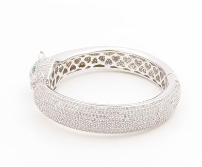 925 Sterling Silver Vintage Bracelet CZ Cluster Panther Head Bangle  BT11987