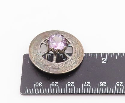 925 Sterling Silver Vintage Brooch Pin Faceted Gemstone Celtic Thistle  BP12565
