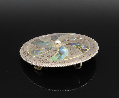 TAXCO 925 Silver  Vintage Twisted Rope Edge Abalone Fidget Brooch Pin  BP9889