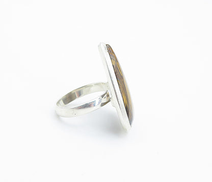 925 Sterling Silver  Pear Shape Tiger's Eye Shiny Cocktail Ring Sz 7  RG8492