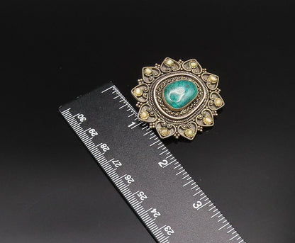 ISRAEL 925 Silver  Vintage Beaded & Twisted Rope Chrysocolla Brooch Pin BP9933
