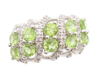 925 Sterling Silver Vintage Ring Round Peridot & CZ Crossover Band Sz 6 RG33734
