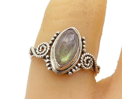 925 Sterling Silver  Vintage Marquise Labradorite Swirl Band Ring Sz 7  RG7856