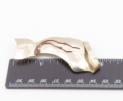 925 Sterling Silver  Vintage Modernist Two Tone Cat Motif Brooch Pin  BP6692