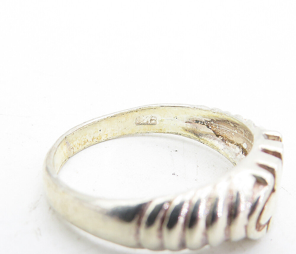 925 Sterling Silver  Vintage Shiny Fluted Detail Round Band Ring Sz 7  RG5001