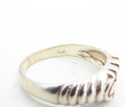 925 Sterling Silver  Vintage Shiny Fluted Detail Round Band Ring Sz 7  RG5001