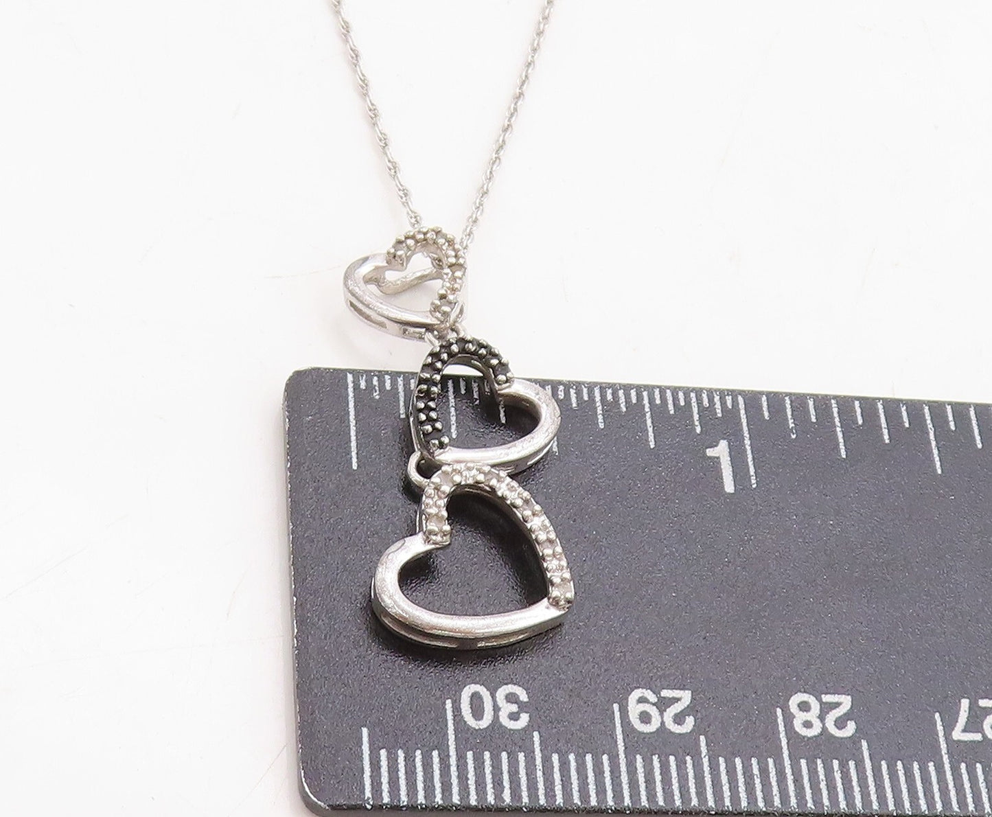 925 Silver  Genuine Black & White Diamonds Love Hearts Chain Necklace  NE2059