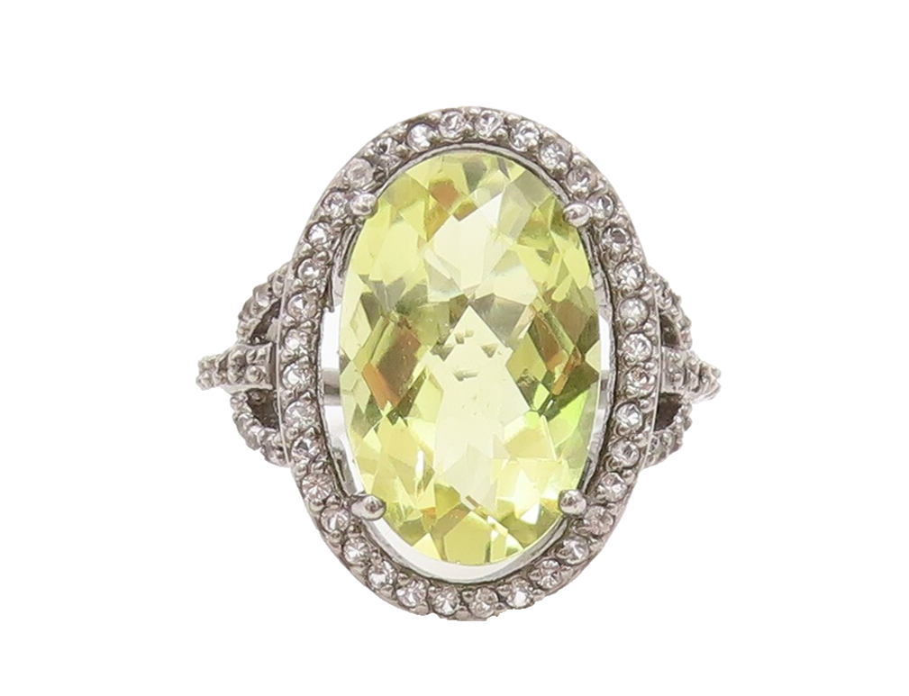 925 Sterling Silver Vintage Ring Oval Citrine Halo Topaz Ring  Sz 7.5  RG30519