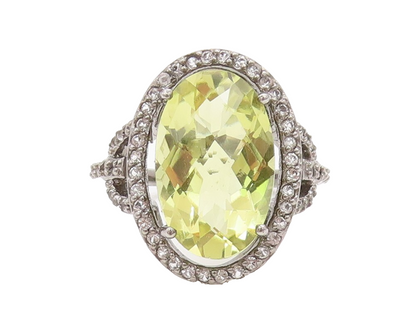 925 Sterling Silver Vintage Ring Oval Citrine Halo Topaz Ring  Sz 7.5  RG30519