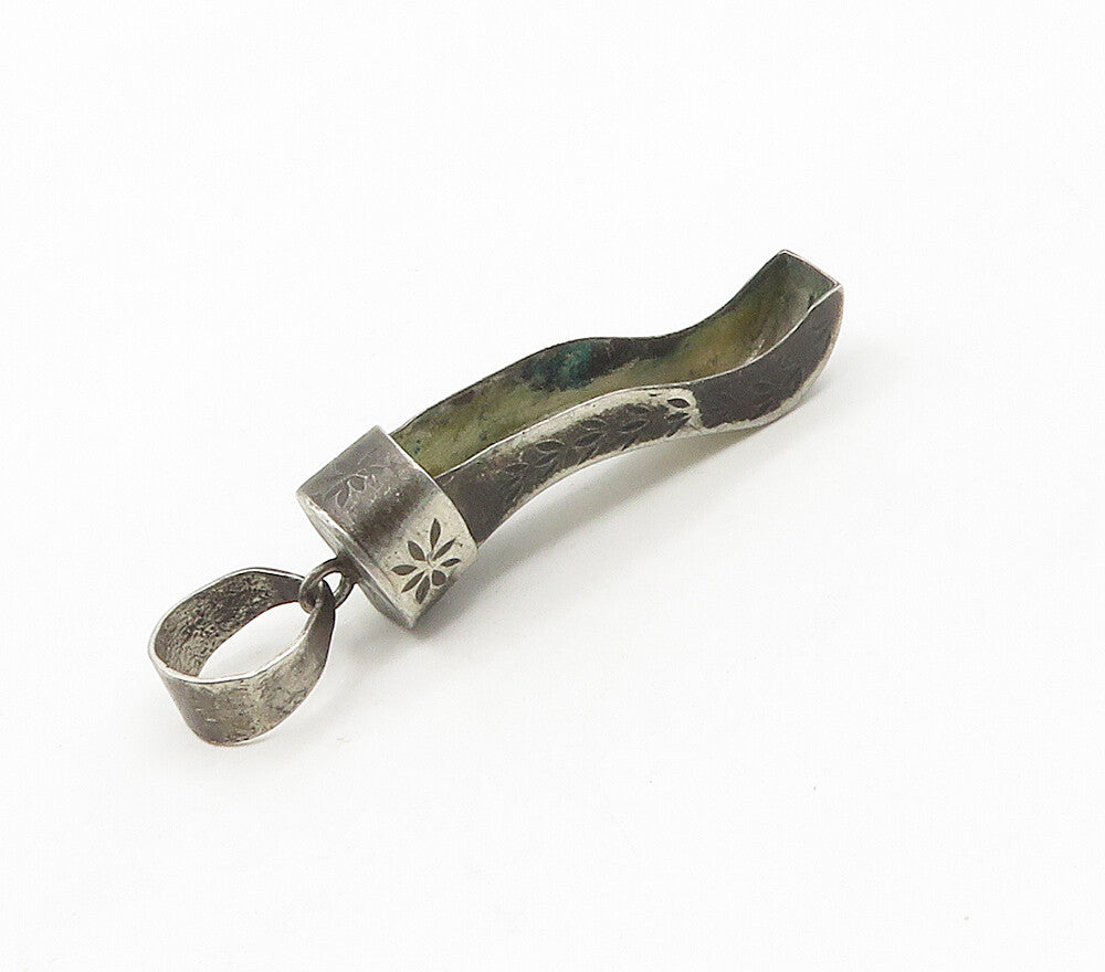 925 Sterling Silver  Vintage Antique Etched Detail Oxidized Pendant  PT12134