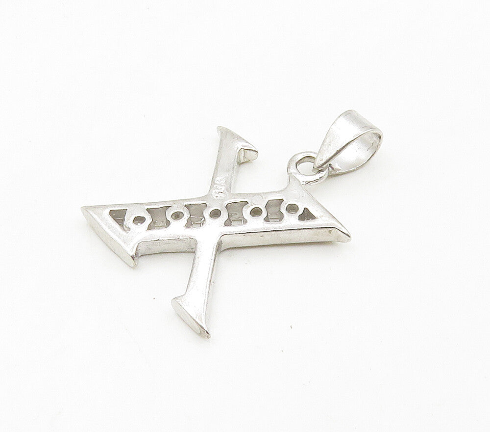 925 Sterling Silver  Shiny Cubic Zirconia Letter X Initial Pendant  PT12196