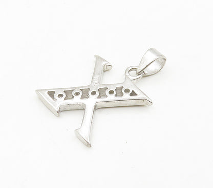 925 Sterling Silver  Shiny Cubic Zirconia Letter X Initial Pendant  PT12196