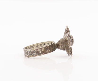 925 Sterling Silver Vintage Ring Minimalist 3D Cut Carved Flower Sz 5 RG27888