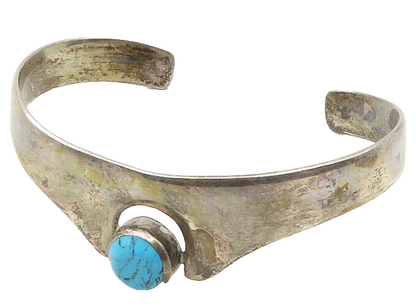 MEXICO 925 Sterling Silver  Vintage Turquoise Dark Tone Cuff Bracelet  BT4366