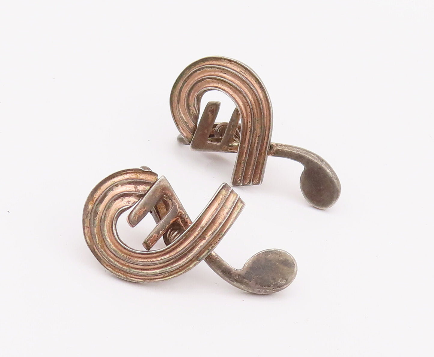 925 Sterling Silver Vintage Earrings Designer Swirly Carved Musical Note EG12824