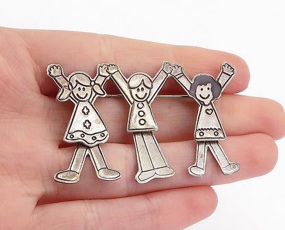 EFS MEXICO 925 Silver  Vintage Happy Children Holding Hands Brooch Pin  BP2111