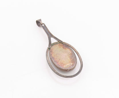 925 Sterling Silver Vintage Pendant ISRAEL Antique Oval Turquoise   PT24546