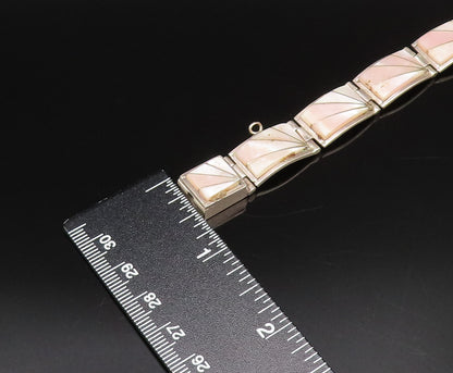 TEME NAVAJO 925 Silver  Vintage Rectangle Mother Of Pearl Link Bracelet BT9698