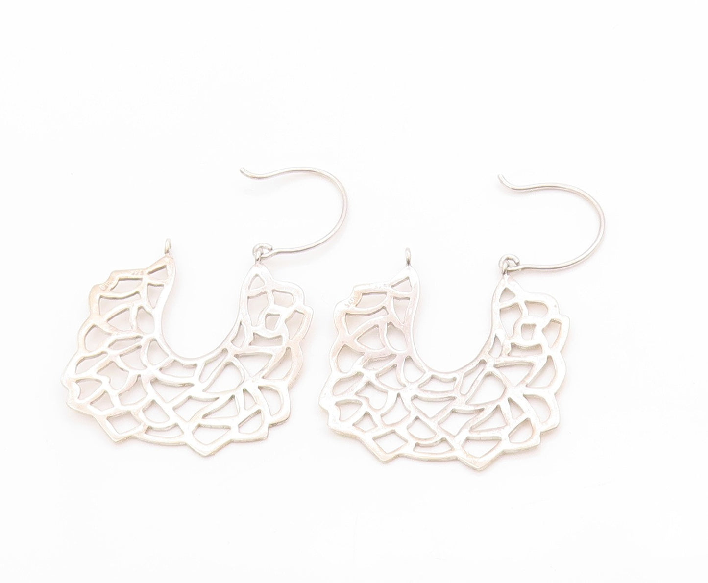 925 Sterling Silver Vintage Earrings Brutalist Cut Out Design Hooks  EG13694