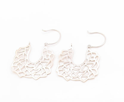 925 Sterling Silver Vintage Earrings Brutalist Cut Out Design Hooks  EG13694