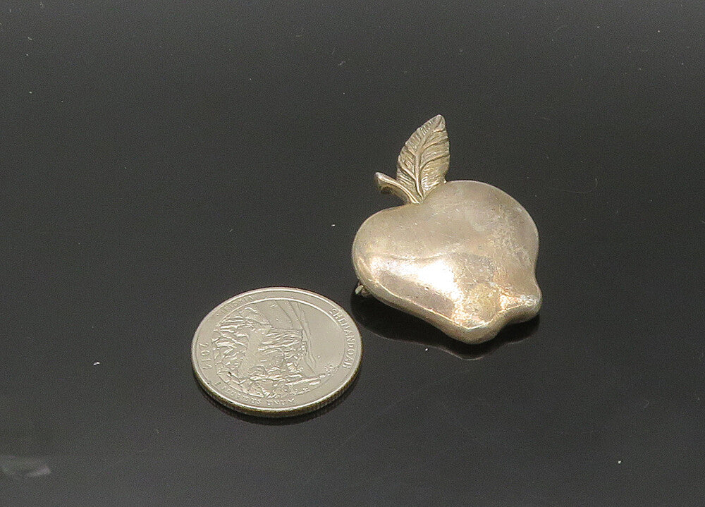 925 Sterling Silver  Vintage Dark Tone Smooth Apple Fruit Brooch Pin  BP8045