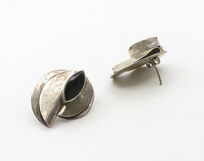 MEXICO 925 Sterling Silver  Vintage Black Onyx Modernist Drop Earrings  EG8306