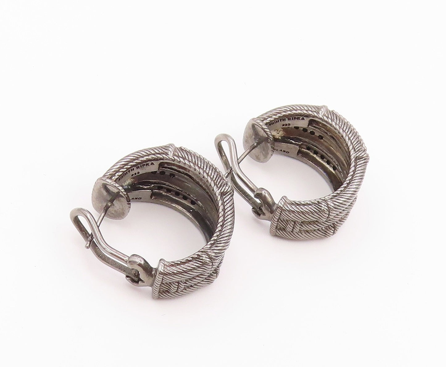 925 Sterling Silver Vintage Earrings JUDITH RIPKA Spinel Twisted Cable  EG14508