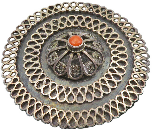 ISRAEL 925 Sterling Silver  Vintage Coral Handmade Floral Brooch Pin  BP4491