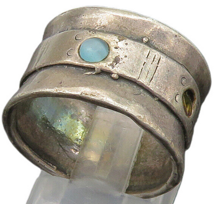 ISRAEL 925 Silver   Vintage Blue Cat's Eye Stone Band Ring Sz 8.5  RG23021