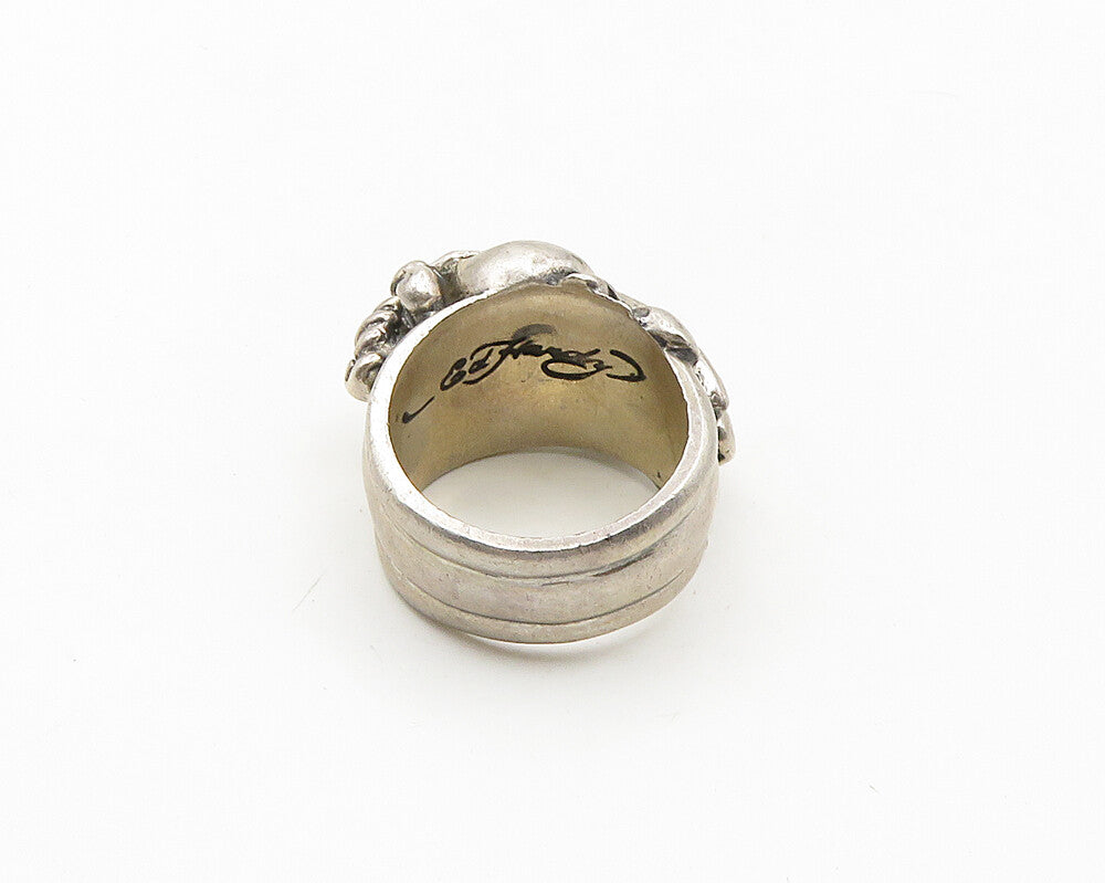 ED HARDY 925 Silver  Vintage Heavy Skull Head Large Band Ring Sz 13  RG18806