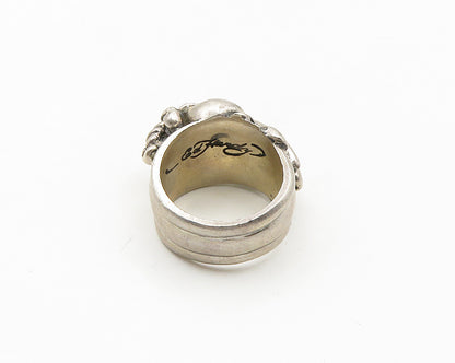 ED HARDY 925 Silver  Vintage Heavy Skull Head Large Band Ring Sz 13  RG18806