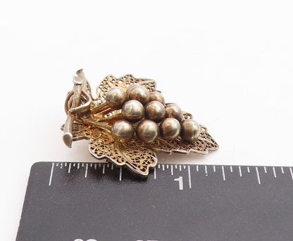925 Sterling Silver Vintage Brooch Pin EUROPE Gold Plated Grapes Leaf  BP11353