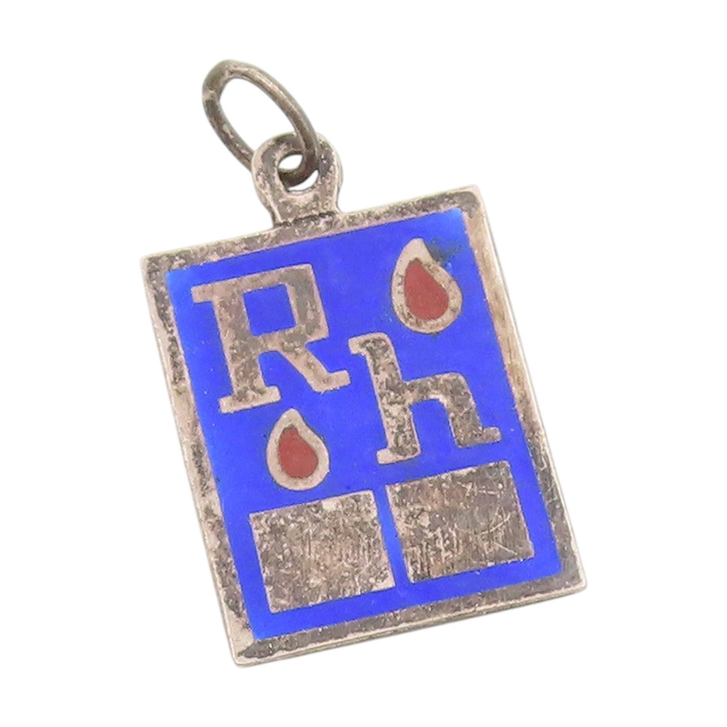 925 Sterling Silver Vintage Pendant Enameled RH Factor Medical ID Tag  PT25026