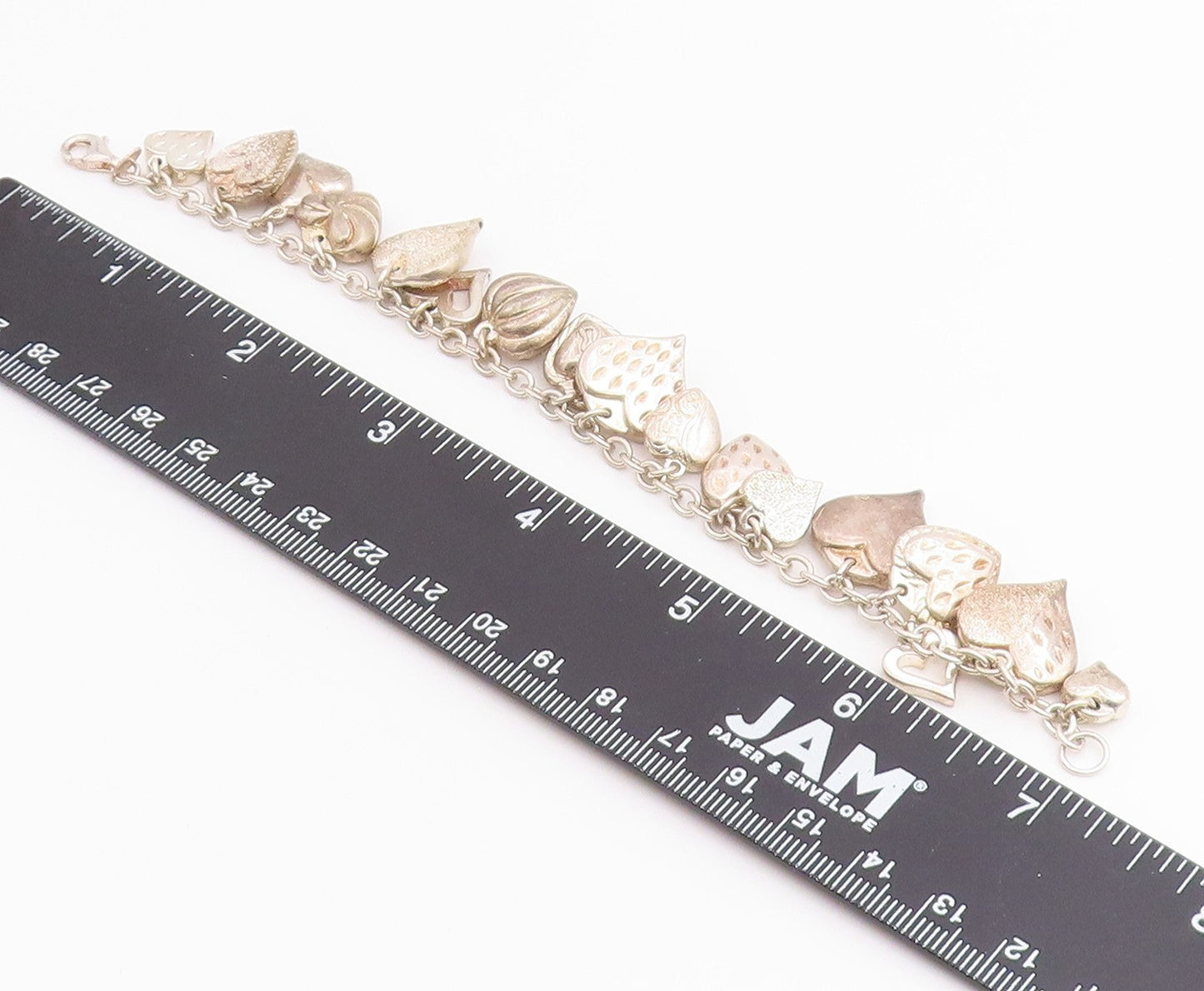 925 Sterling Silver Vintage Bracelet Multi Pattern Puffy Love Heart Link BT12207