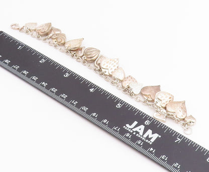 925 Sterling Silver Vintage Bracelet Multi Pattern Puffy Love Heart Link BT12207